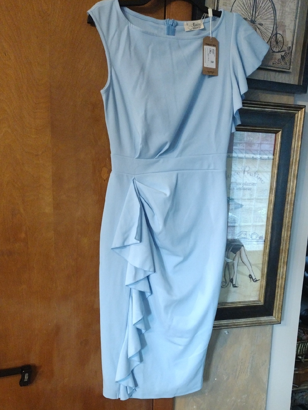 Elegant Light Blue Ruffle Sheath New Aisize Vintage Redefined Sz S Dress
